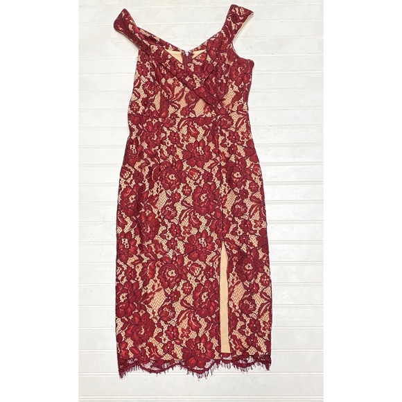 LuLu’s Wine Colored Lace Nude Underlay Midi Dress - Picture 3 of 8